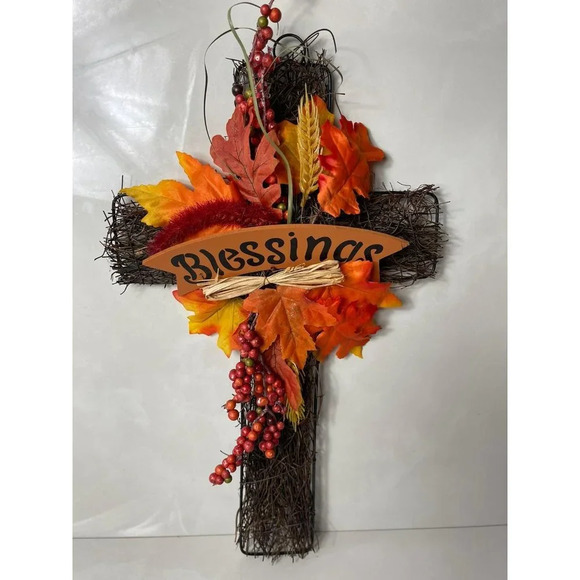 Fall Front Door Cross Image Wreaths Crafts Decoration Multicolor - Picture 1 of 6